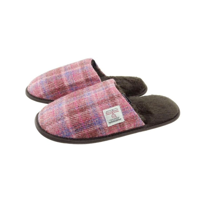 Harris Tweed Slippers in Pink Check in Size 6