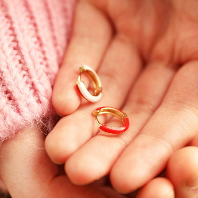 Red and Pink Enamel Huggie Hoop Earrings