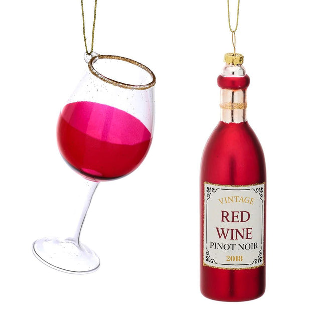 Christmas Cheer Red Wine and Glass Shaped Bauble Set