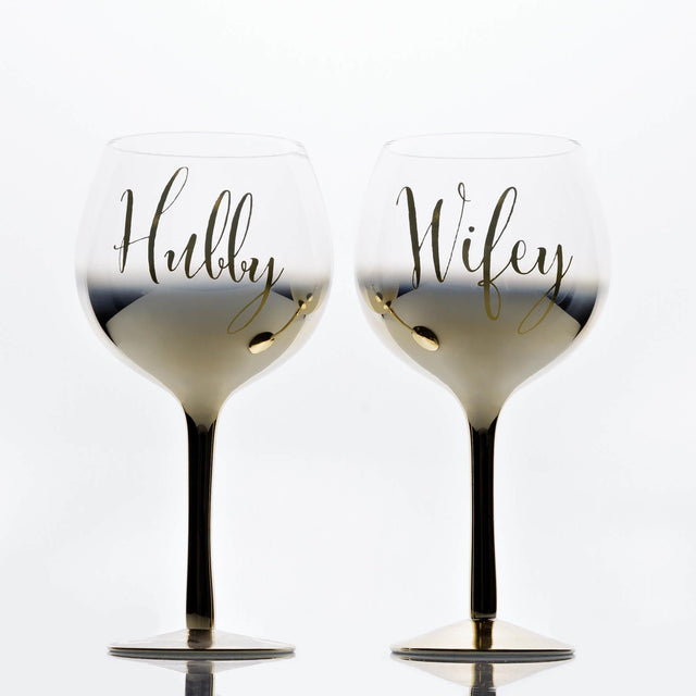 Always & Forever Hubby & Wifey Gold Ombre Gin Glasses Set