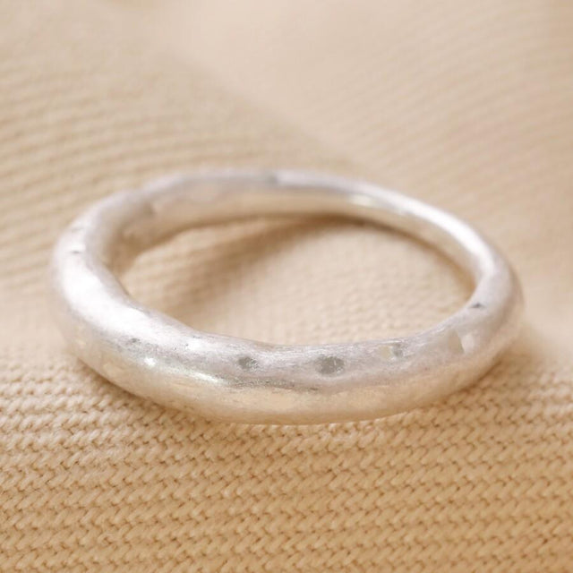 Matte Hammered Organic Ring in Silver