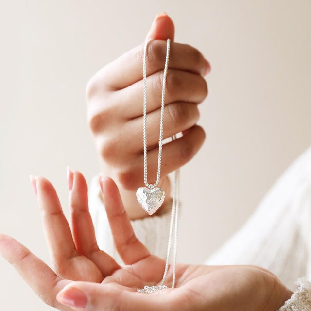 Large 3D Molten Heart Pendant Necklace in Silver