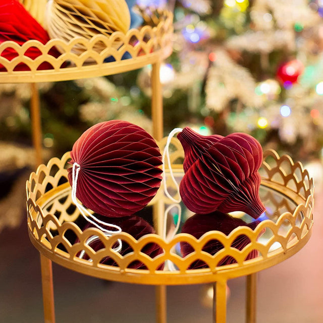 Round Deep Red Paper Honeycomb Hanging Decoration