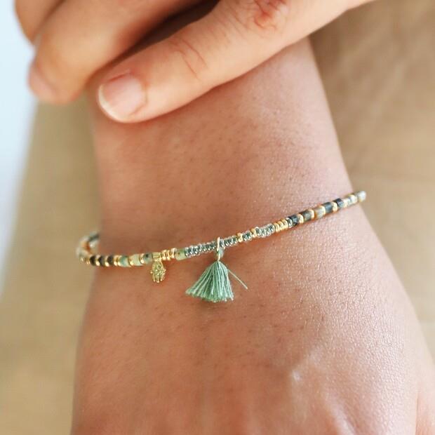 Green Semi Precious Stone Beaded Layering Bracelet