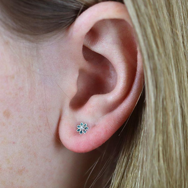 Green Tiny Flower Stud Earrings