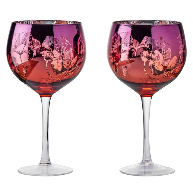 Bloom Pink and Orange Floral Gin Glass Set