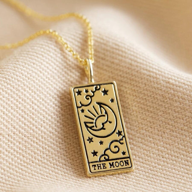 Gold 'The Moon' Tarot Card Pendant Necklace