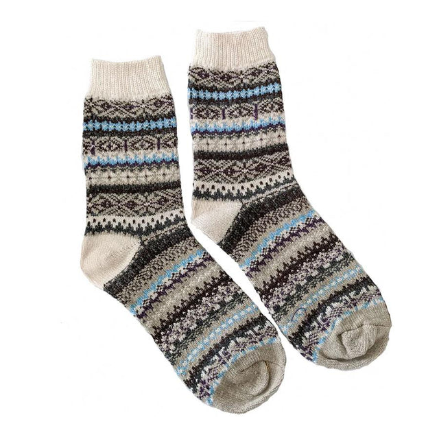 Cream and Black Patterned Men's Wool Blend Socks