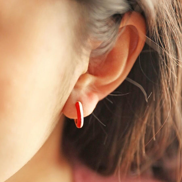 Red and Pink Enamel Huggie Hoop Earrings