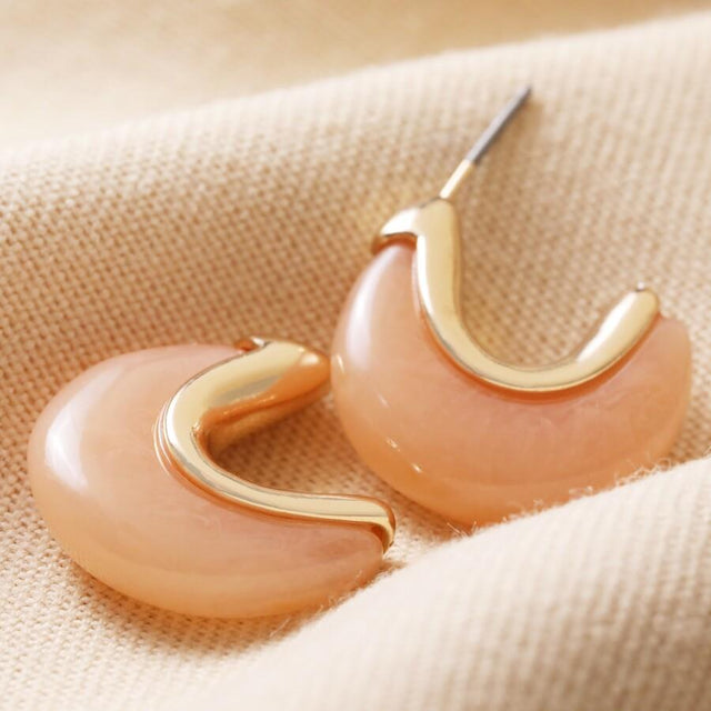 Peach Pink Organic Resin Earrings in Gold