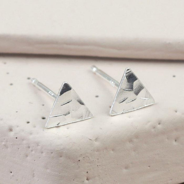 Hammered Silver Triangle Stud Earrings