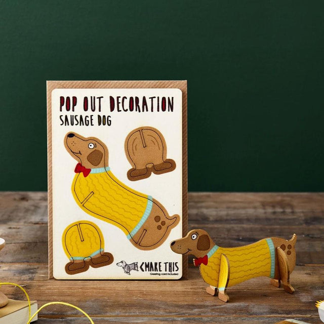 Sausage Dog Wooden Pop Out Card