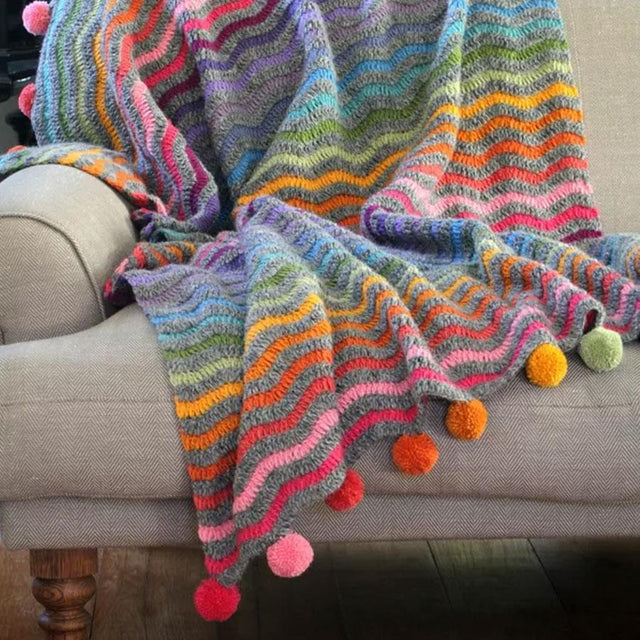 San Clemente Striped Throw with Pom Poms