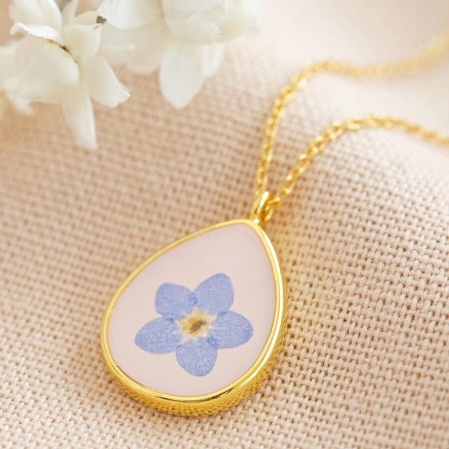 Gold Forget Me Not Flower Pendant Necklace