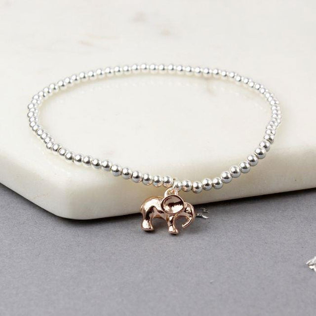 Rose Gold Elephant Silver Plated Beaded Bracelet