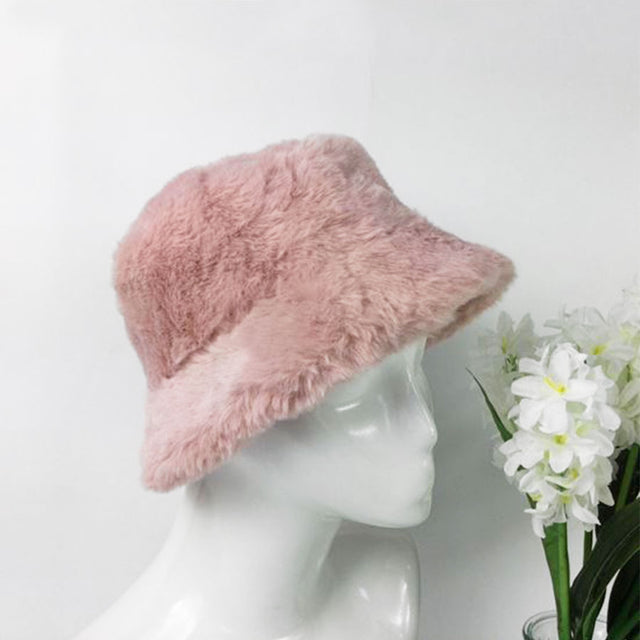 Baby Pink Faux Fur Bucket Hat