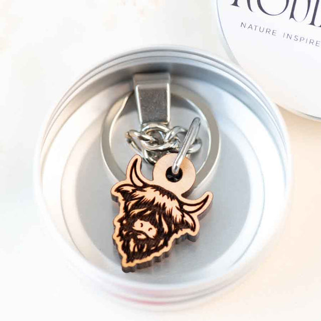 Highland Cow Wooden Keyring