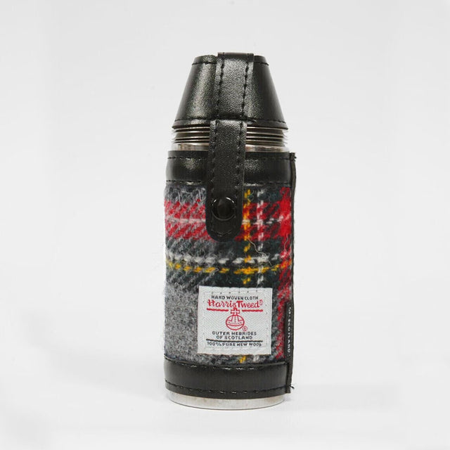 Harris Tweed Hunting Flask in Grey and Red Tartan