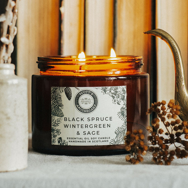 Large Black Spruce, Wintergreens & Sage Candle Jar