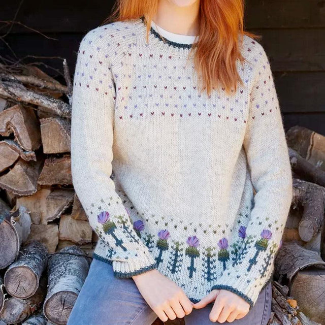 Thistle Pattern Wool Sweater - Large