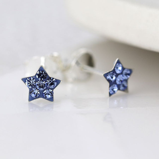 Saphire Tiny Crystal Star Stud Earrings