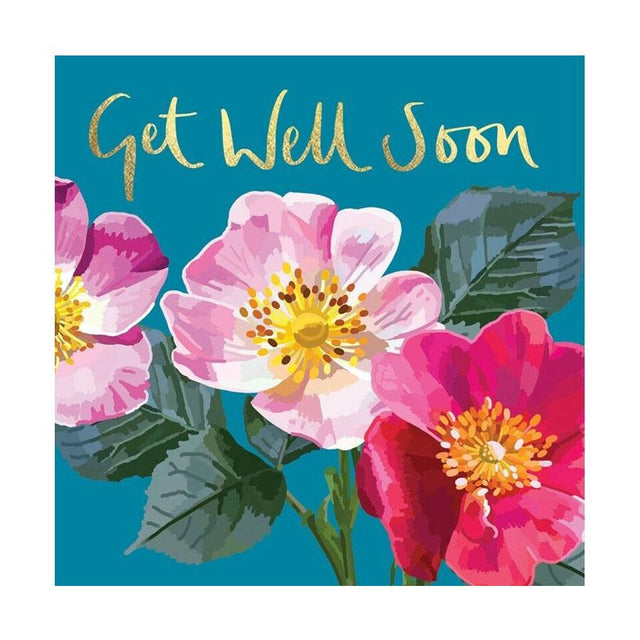 Get Well Soon Flowers Gold Foiled Greetings Card