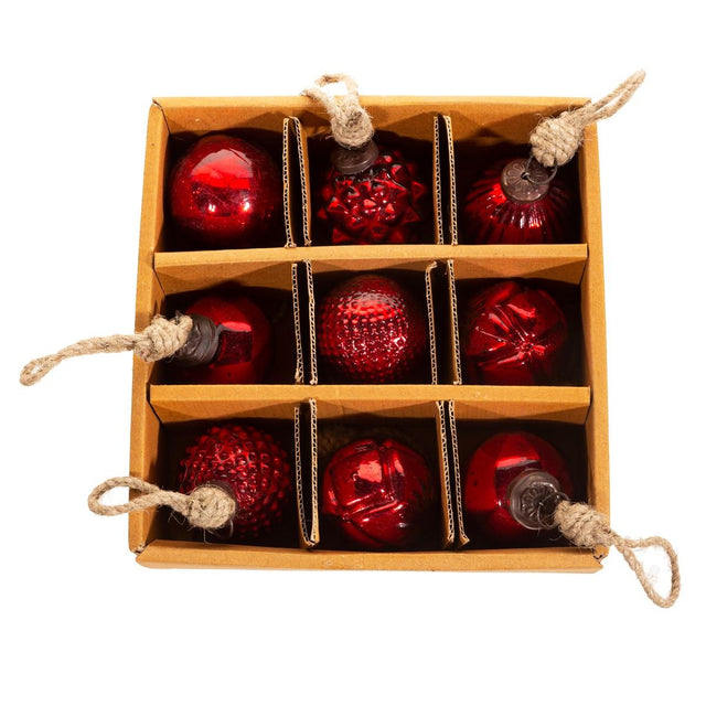 Mini Red Crackle Glass Bauble Set