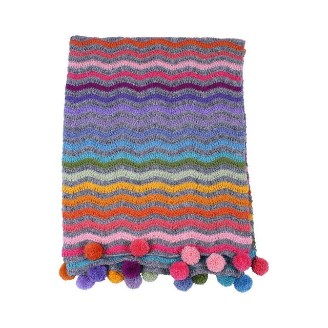 San Clemente Striped Throw with Pom Poms