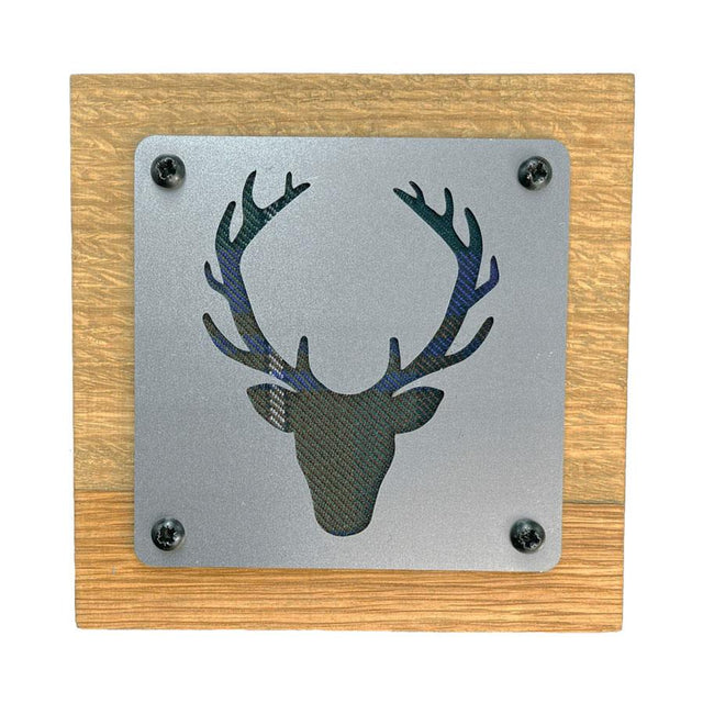 Stag Black Watch Tartan Oak Barrel Block Decoration