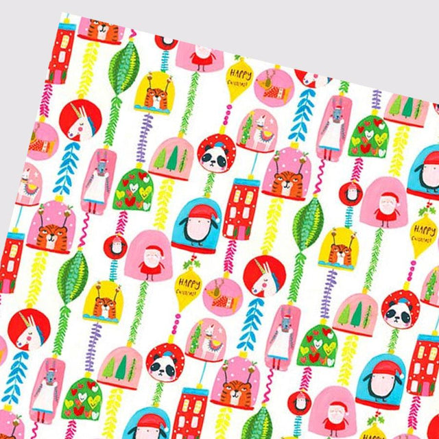 Happy Christmas Pink White Gift Wrap