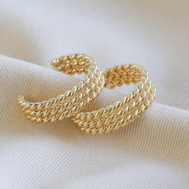 Triple Chain Hoop Earrings in Gold
