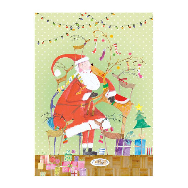Advent Santa Reindeers Christmas Greeting Card