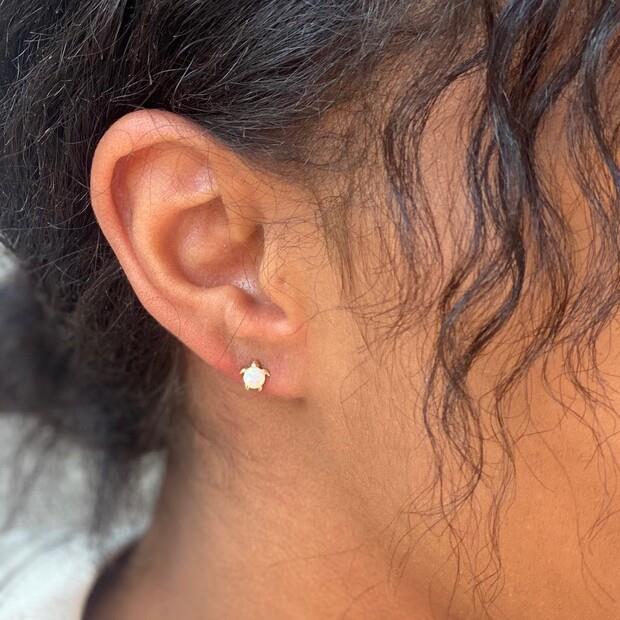 Opal Stone Turtle Stud Earrings in Gold
