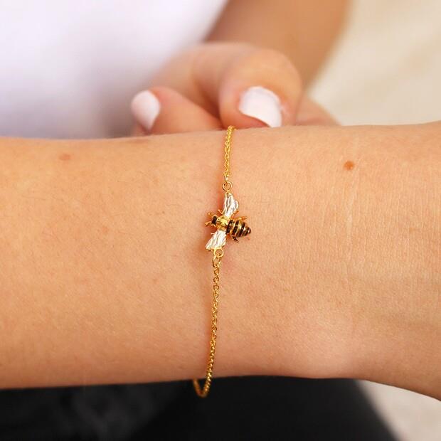 Enamel Bee and Peach Daisy Charm Bracelet