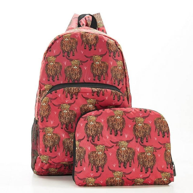 Red Highland Cow Foldable Backpack