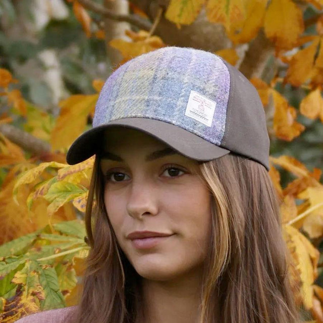 Lilac and Green Tartan Harris Tweed Baseball Cap