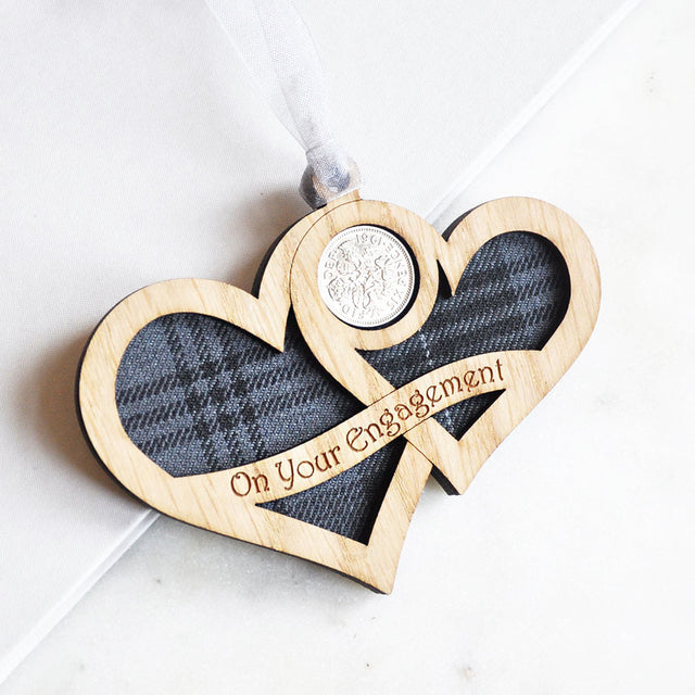Engagement Hearts Lucky Sixpence Hanging Decoration