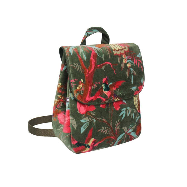 Green Botanical Velvet Mini Backpack