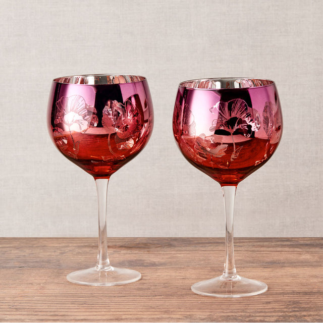 Bloom Pink and Orange Floral Gin Glass Set