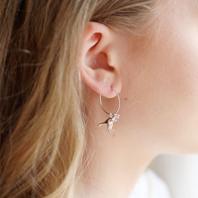 Silver T-Rex Dinosaur Hoop Earrings